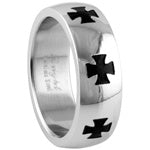 Stainless Steel Ring - Black Crosses