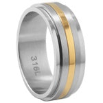 Stainless Steel Ring - Gold Center Spinner