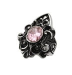 Antique Design Cocktail Stainless Steel Ring - Pink CZ