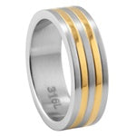Stainless Steel Ring - Double Gold Lines