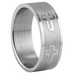 Stainless Steel Ring -Etched Crosses