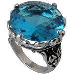 Antique Design Cocktail Stainless Steel Ring - Blue Topaz