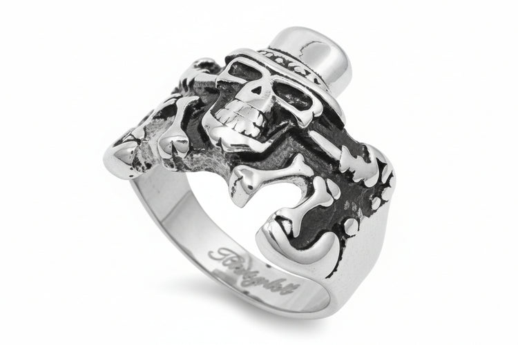 Stainless Steel Skull Ring - Top Hat Skull