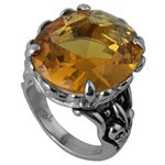 Antique Design Cocktail Stainless Steel Ring - Yellow Topaz CZ