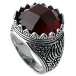 Stainless Steel Ring - Big Garnet CZ