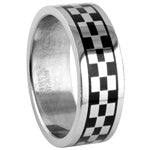 Stainless Steel Ring - Black Checkered