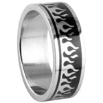 Stainless Steel Ring - Black Flames