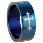 Stainless Steel Ring - Blue Crosses