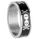 Stainless Steel Ring - Black Skull & Crossbones