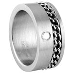 Stainless Steel Ring - Chain Inlay CZ