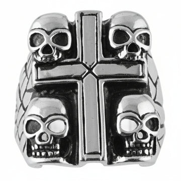 Stainless Steel Ring - Cross and Skulls