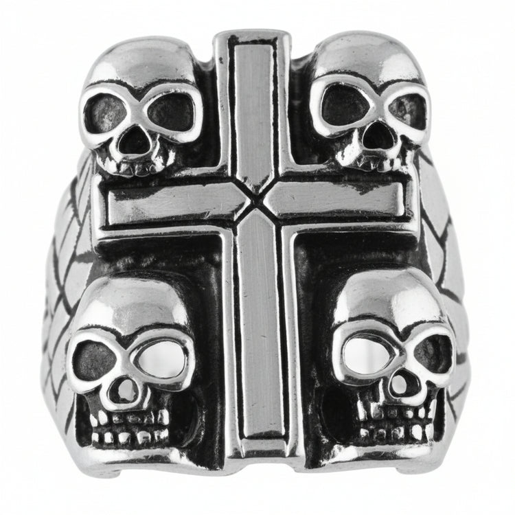 Stainless Steel Ring - Cross and Skulls