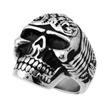 Stainless Steel Ring - Skull with Flower