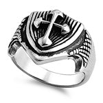 Stainless Steel Ring - Shield with Cross