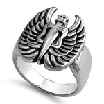 Stainless Steel Ring - Cross and Skull with Wings
