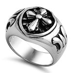 Stainless Steel Ring - Shield with Cross