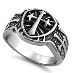 Stainless Steel Ring - Shield with Cross