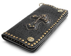 Genuine Leather Wallet - Cross w/ Skull
