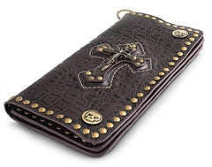 Genuine Leather Wallet - Cross w/ Skull