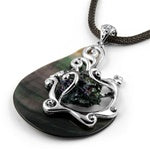Rhodium Plated Shell Pendant with Mesh Necklace