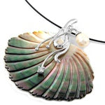 Rhodium Plated CZ Shell Pendant - Heart Design with Adjustable Necklace