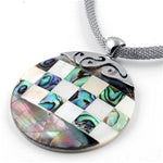 Rhodium Plated Shell Pendant - Checkered