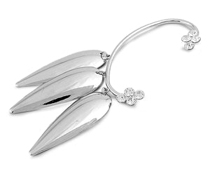 Wrap Around Cuff Fashion Earring w/ Crystals - Dangling Spike w/ Crystal Plumeria Design