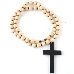Huge Wooden Beads Cross Necklace - White