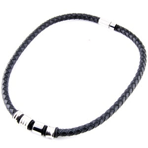 Genuine Leather Braided Necklace with Stainless Steel Accent