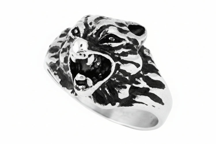 Stainless Steel Ring - Wolf Oxidized Casting Ring