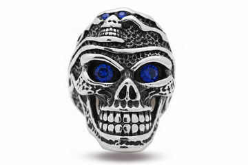 Stainless Steel Casting Ring - Skull with Blue CZ Eyes