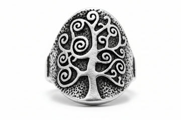 Stainless Steel Casting Ring Oxidized Floral Tree of Life