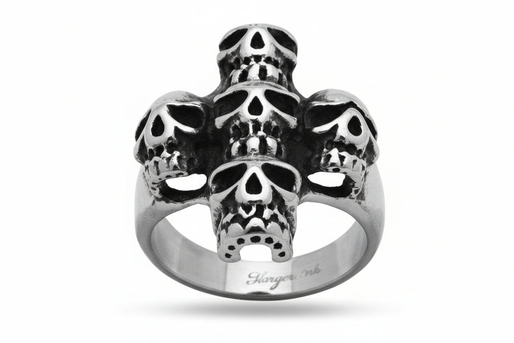 Stainless Steel Casting Ring Oxidized Skull Cross