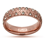 Stainless Steel Ring Rose Gold Tone Clear CZ Accent