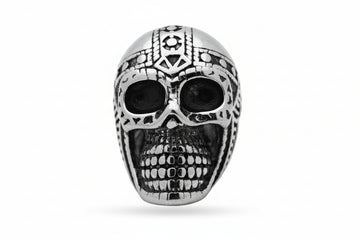 Stainless Steel Casting Ring Oxidized Skull with tribal Headress
