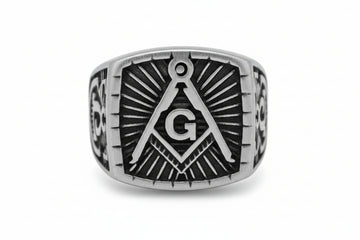 Stainless Steel Casting Ring Oxidized Signet Masonic Symbol