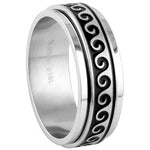 Stainless Steel Spinner Ring - Tribal Wave Design