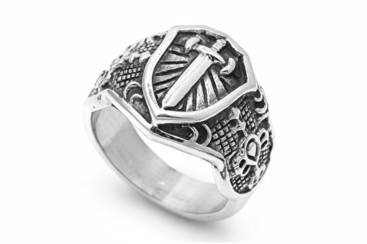 Stainless Steel Casting Ring - Sword and Shield Tribal Design