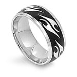Stainless Steel Ring - Two Tone High Polished Tribal Flames Design