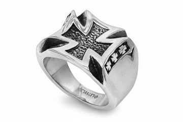 Stainless Steel Ring - Oxidized Iron Cross