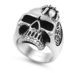Stainless Steel Casting Ring - Skull with Spider Wed and Ruby CZ Spider