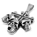 Steel Pendant - Cross with Three Skulls