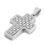 Stainless Steel Pendant - Carbon Fiber Design Cross
