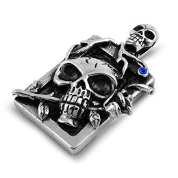 Stainless Steel Pendant - Skull w/ Rose and Design