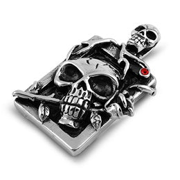 Stainless Steel Pendant - Skull w/ Rose and Design