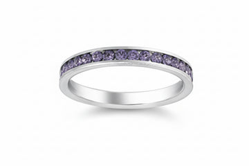 Stainless Steel Ring - Eternity Band w/ Amethyst CZ