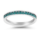 Stainless Steel Ring - Eternity Band w/ Dark Aquamarine CZ