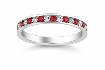 Stainless Steel Ring - Eternity Band w/ Garnet Clear CZ