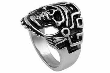 Stainless Steel Biker Ring - Aztec Skull