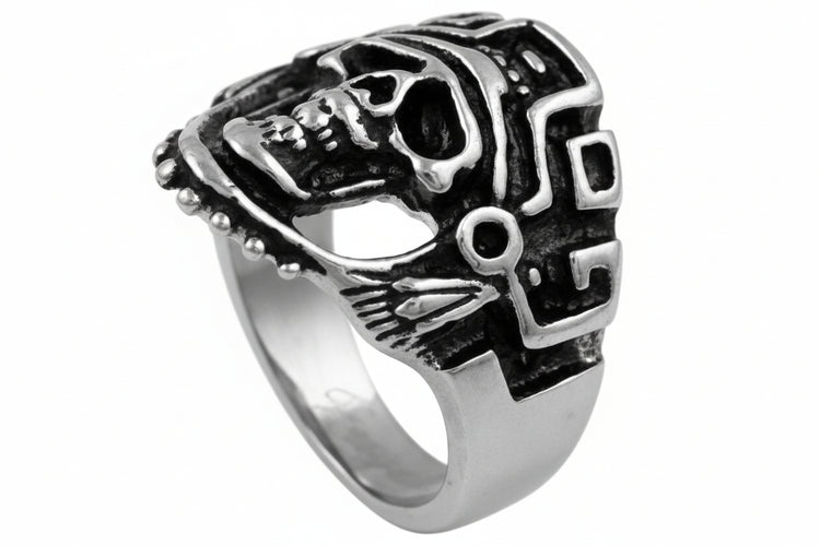 Stainless Steel Biker Ring - Aztec Skull